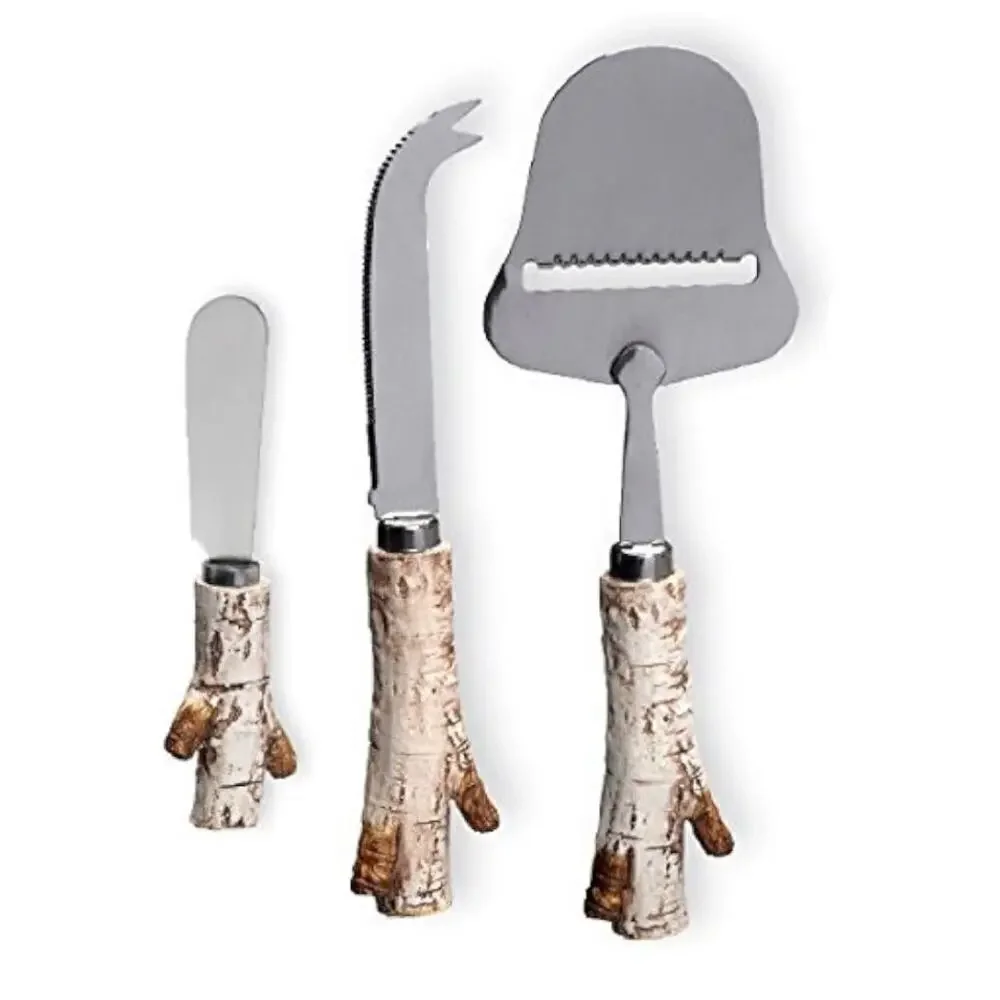 Birch wood 3 piece stainless steel cheese knife and birch wood handles set NEW